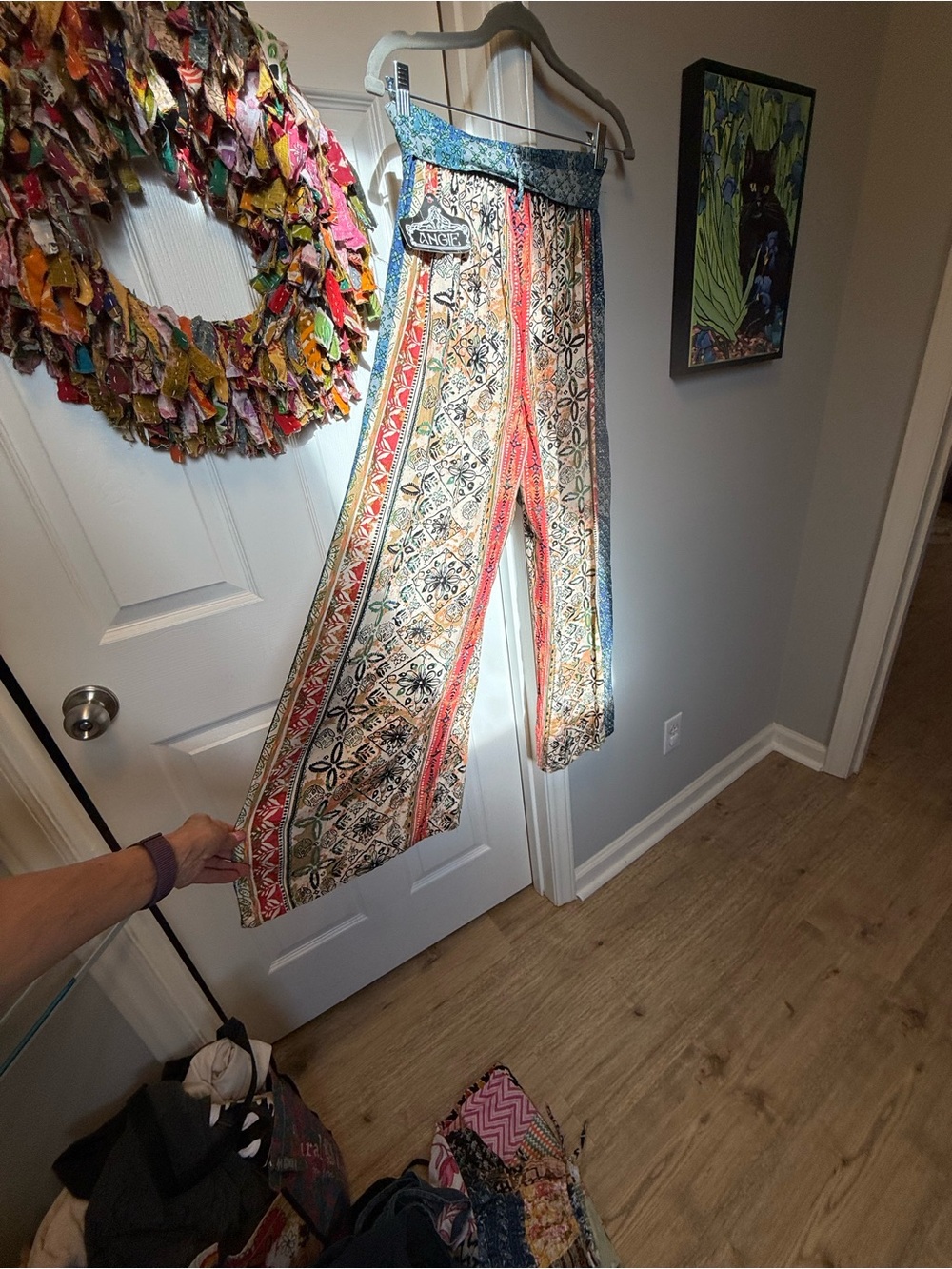 Angie Teal, Navy and Green Floral Rayon Pants - Picture 6 of 9